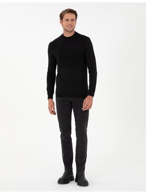 Pierre Cardin Erkek Siyah Slim Fit Bato Yaka Yün Karışımlı Triko Kazak 50296438-VR046