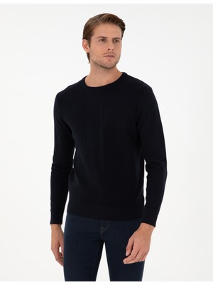 Pierre Cardin Erkek Lacivert Slim Fit Bisiklet Yaka Yün Karışımlı Triko Kazak 50296457-VR033