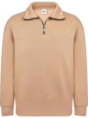 Unisex Relax Fit Rahat Kesim Pamuklu Yarım Fermuarlı Dik Yaka Sweatshirt