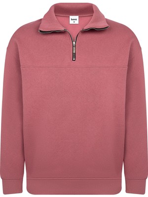 Unisex Relax Fit Rahat Kesim Pamuklu Yarım Fermuarlı Dik Yaka Sweatshirt