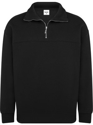 Unisex Relax Fit Rahat Kesim Pamuklu Yarım Fermuarlı Dik Yaka Sweatshirt