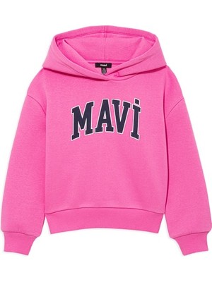 Mavi Çocuk Mavi Logo Baskılı Kapüşonlu Pembe Sweatshirt 7610035-70982