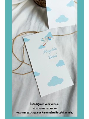 Emtory Home 50 Adet Mavi Leylek Makrome Kartı - Istediğiniz Yazı Yazılır - 9X19CM