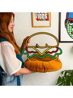 Tol Camp Hamburger Neon Duvar Dekoru - Lezzetli Tasarım, Modern Metal Üzerine Neon LED Tabela | 43 cm x 35 cm