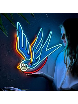 Tol Camp Sparrow Neon Duvar Dekoru - Modern ve Şık Metal Üzerine Neon LED Duvar Dekoru | 50 cm x 47 cm