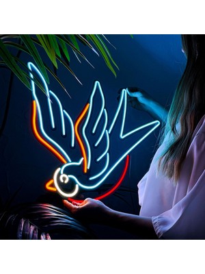 Tol Camp Sparrow Neon Duvar Dekoru - Modern ve Şık Metal Üzerine Neon LED Duvar Dekoru | 50 cm x 47 cm