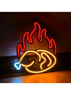 Tol Camp Kızarmış Tavuk (Fried Chicken) Neon Tabela - Metal Üzerine Neon, Kırmızı-Turuncu-Beyaz | 24 cm x 25 cm