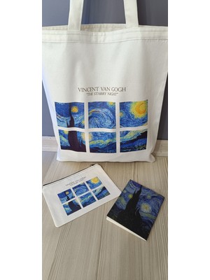 Grafikspan Van Gogh The Starry Night Omuz Çantası, Defter, Kalemlik Üç Lü Set