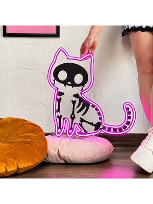 Tol Camp Schrödinger Kedi Neon Dekor - Şık Metal Üzerine Neon Tabela, Eğlenceli LED Aydınlatma | 44 cm x 44 cm