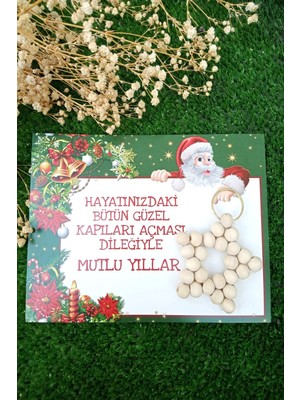 5 Adet Naturel Yıldız Anahtasrlık - Noel Baba Mutlu Yıllar Kartlı - Yılbaşı Hediyesi -Jelatinli