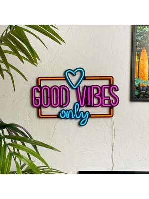 Tol Camp Good Vibes Only Love Neon Tabela | Metal Üzerine Neon, Turuncu, Pembe ve Buz Mavi | 60 cm x 34 cm