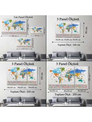 MapCraft Dünya Haritası Ülke Bayraklı ve Başkentli Kanvas TABLO-1967