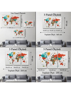 MapCraft Türkçe Dünya Haritası Kanvas Tablo Ülke-Başkentli Öğretici ve SEMBOLLÜ-2290