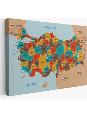 MapCraft Türkiye Haritası Kanvas Tablo Sınır Komşulu Eğitici Dekoratif TABLO-3094