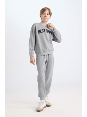 DeFacto Erkek Çocuk 2'li Takım Bisiklet Yaka Baskılı Sweatshirt Eşofman Altı D4744A824WN