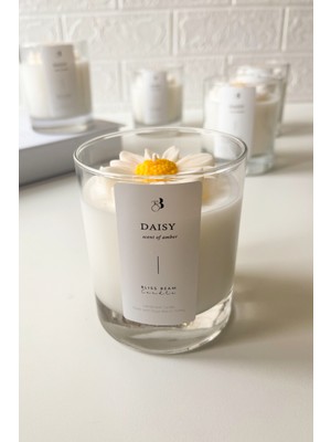 Bliss Beam Candle Decoration Beyaz Papatya Figürlü Amber Kokulu El Yapımı Soya Mumu Ev Dekorasyonu