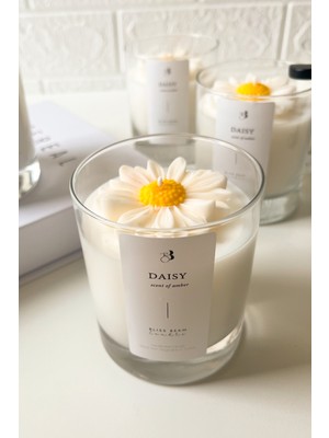 Bliss Beam Candle Decoration Beyaz Papatya Figürlü Amber Kokulu El Yapımı Soya Mumu Ev Dekorasyonu