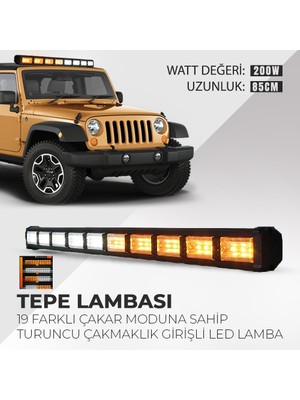 C9 Cama Çakar Beyaz Turuncu LED Flaş Çakmaklık Girişli 86 cm 19 Mod Araç Içi Ön Arka Panel Araç Dışı Tepe Izgara Acil Ikaz Sinyal Uyarı Yönlendirme Spot Drl Gece Gündüz Çalışan Lamba