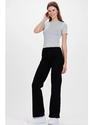Kadın Gri Yıkamalı Yıpratmalı Kaşkorse Crop Tişört