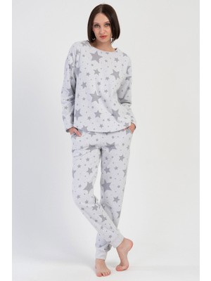 Kadın Jakarlı Uzun Kol Gri Pijama Takım C2T3N0O204