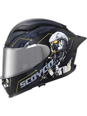 Scoyco -Ff-871 Full Face Kask (Cyber) S Beden ABS Malzeme ile Güneş Vizörlü ve Yıkanabilir İçlik Özelliği