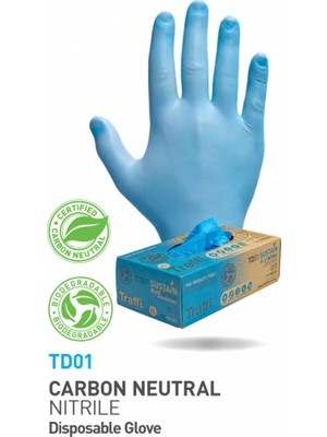 Traffi Gloves TD01 Karbon Nötr Dokunmatik Ekran Uyumlu/ Gıda Onaylı Biyoçözünür Nitril Eldiven 100'LÜ Kutu-Large