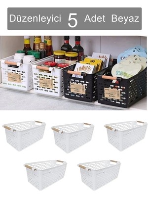 İncirop 5 Adet Beyaz Çok Amaçlı Plastik Tutacaklı Organizer Sepet