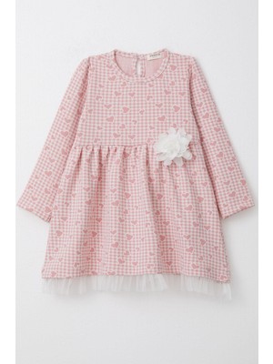 Breeze Kız Çocuk Uzun Kollu Elbise Kalp & Kazayağı Desenli 3-7 Yaş, Pembe