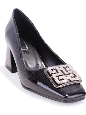 Dagoster DZA07-1219572 Siyah Rugan Abiye Kalın Topuklu Kadın Ayakkabı