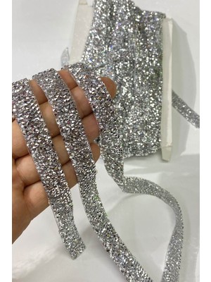 Taşlı Ütüyle Yapışan Şerit Aplik Gümüş