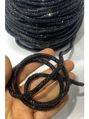 Siyah Full Taşlı Boru Şerit Aplik