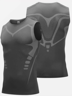 Ghassy Co. Erkek Fitness Hızlı Kuruma Nefes Alabilen Çapraz Daraltma Tipi Kolsuz Spor T-Shirt