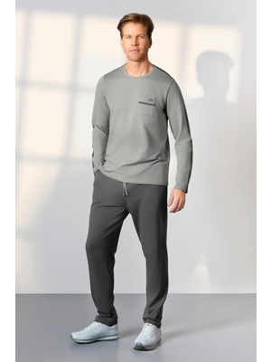 Erkek Uzun Kol İki İplik Gri Pijama Takım C8T4N5O4