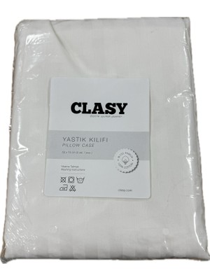 Clasy Ranforce 2 Adet Yastık Kılıfı Düz Beyaz Çizgili Desen