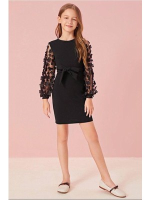 My Kids Wear Tül Detaylı Belden Bağlamalı Kız Çocuk Elbise Mykids Collection Şık ve Rahat Silüet