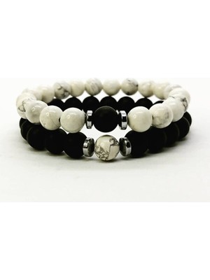 Nelleovana (H)Unisex Siyah Beyaz Havlit & Oniks Sevgili Bileklikleri