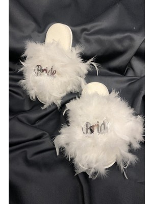 Beyaz Tüylü Bride Gelin Terliği