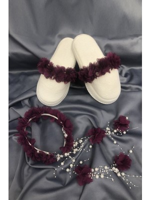 Mürdüm Çiçekli Lohusa Terligi ve Incili Taç