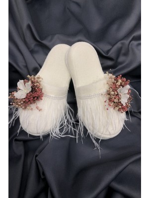 Kuru Çiçekli ve Tüylü Lohusa Terliği