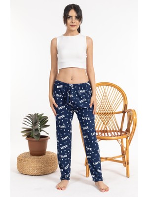 Kadın Love Desenli Süettek Alt Lacivert