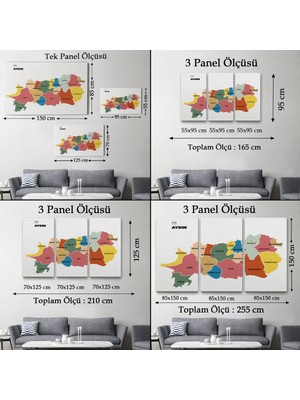 Barel Storm Aydın Ili ve Ilçeler Haritası Dekoratif Kanvas Tablo 1277