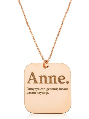 Nezade Store 925 Ayar  Gümüş Rose Anne Yazılı Plaka Kolye