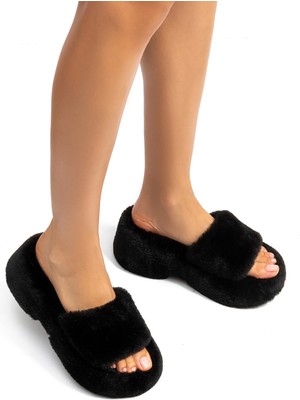 Twigy Lili Peluş Kadın Topuklu Ev Terliği Siyah 36/40