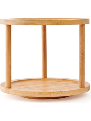 Meturas Mutfak Bambu 2 Katlı Döner Baharatlık Seti 🌿 25,4 cm Organizer Raf | 360° Dönebilen Döner Tabla | Estetik & Dayanıklı Bambu Düzenleyici | Baharat, Sos, Kozmetik Saklama