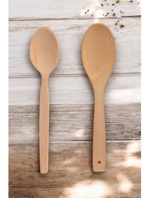 Küche&Haus Ahşap Kaşık Set 2'li El Yapımı Doğal Ahşap Yemek Pişirme Tahta Kaşık