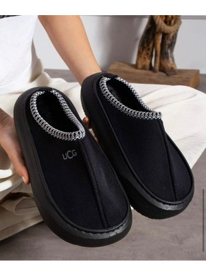 Behtah Kundura Kadın Kalın Tabanlı Içi Kürklü Sıcak Astarlı Kışlık Saraçlı Iç Dış Mekan Ev Terliği Sokak Modası