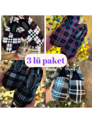 3 lü Lurji Erkek Önü Kapalı Terlik Kışlık Rahat Hafif Terlik Misafir Çeyiz Panduf