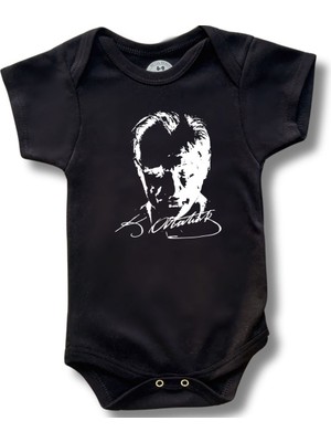 Betül Bebek Kısa Kollu Atatürk Baskılı Organik Pamuk Çıtçıtlı Bebek Body&zıbın