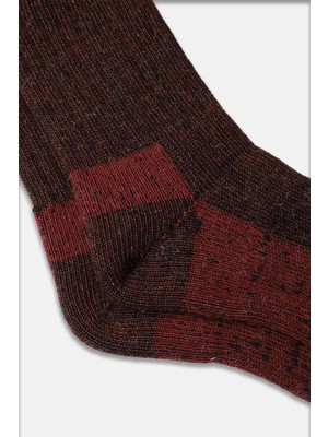 Mısırlı  Alpaka Yünü Havlu Kışlık Kahve/kırmızı Soket Çorap   M 6006 Kk