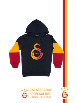 Galatasaray Orijinal Lisanslı Logo Siyah Kapüşonlu Sweat